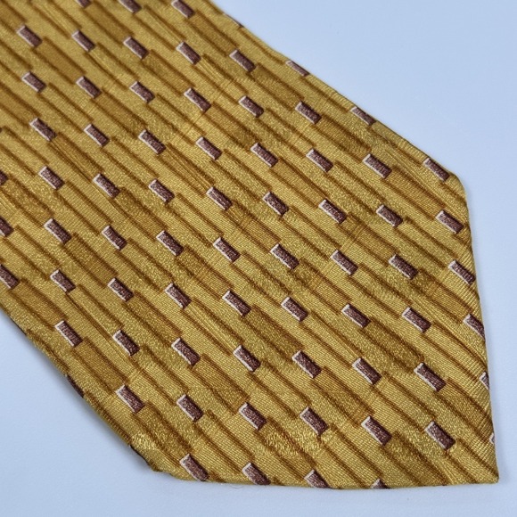 Ermenegildo Zegna Tie‎ Mens 100% Silk Gold Geometric Hand Made Italy Necktie - Picture 3 of 8